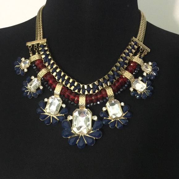 Jewelry - Statement Necklace Gold Red Blue White
